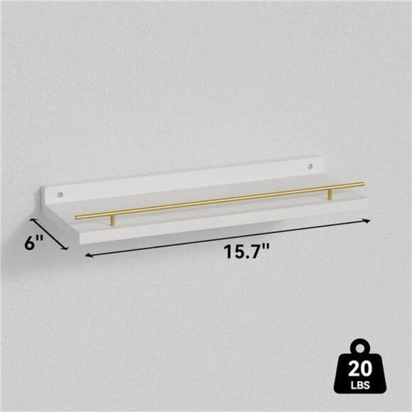 Floating Shelves with Gold Metal Guardrail, Shelves for Wall Decor Set of 3 - Picture 3 of 7